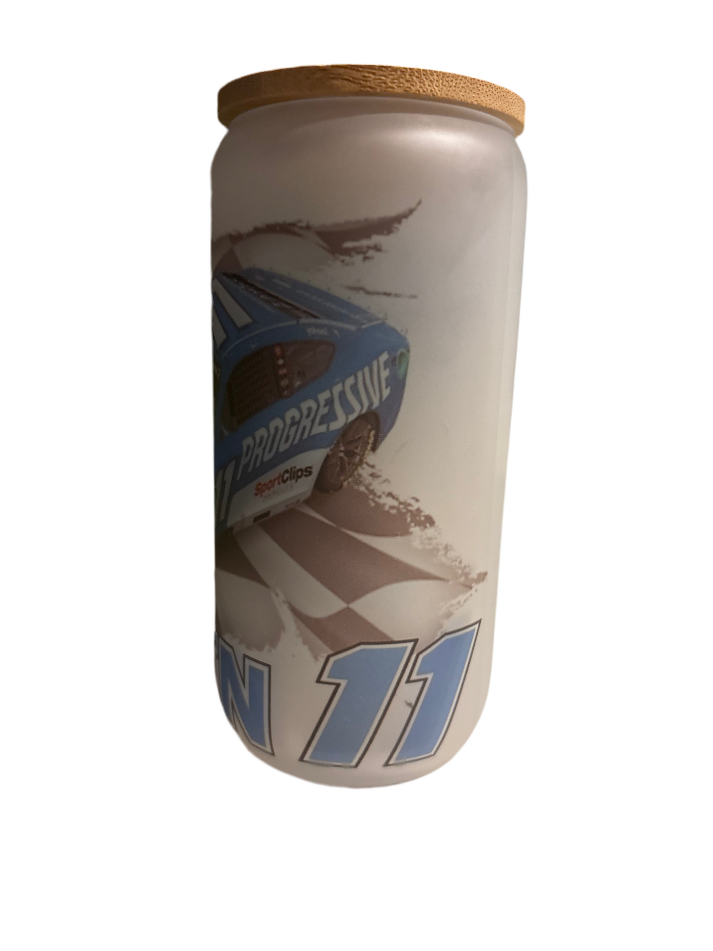 16oz glass Denny Hamlin NASCAR mug