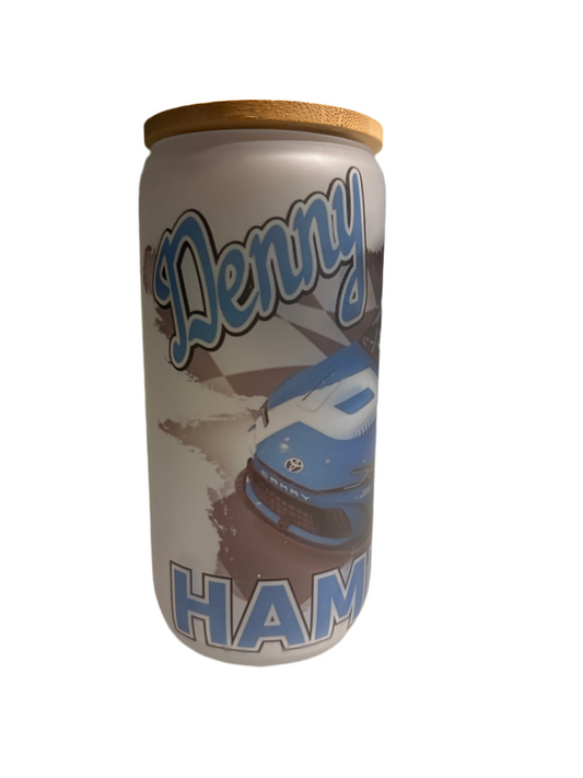 16oz glass Denny Hamlin NASCAR mug