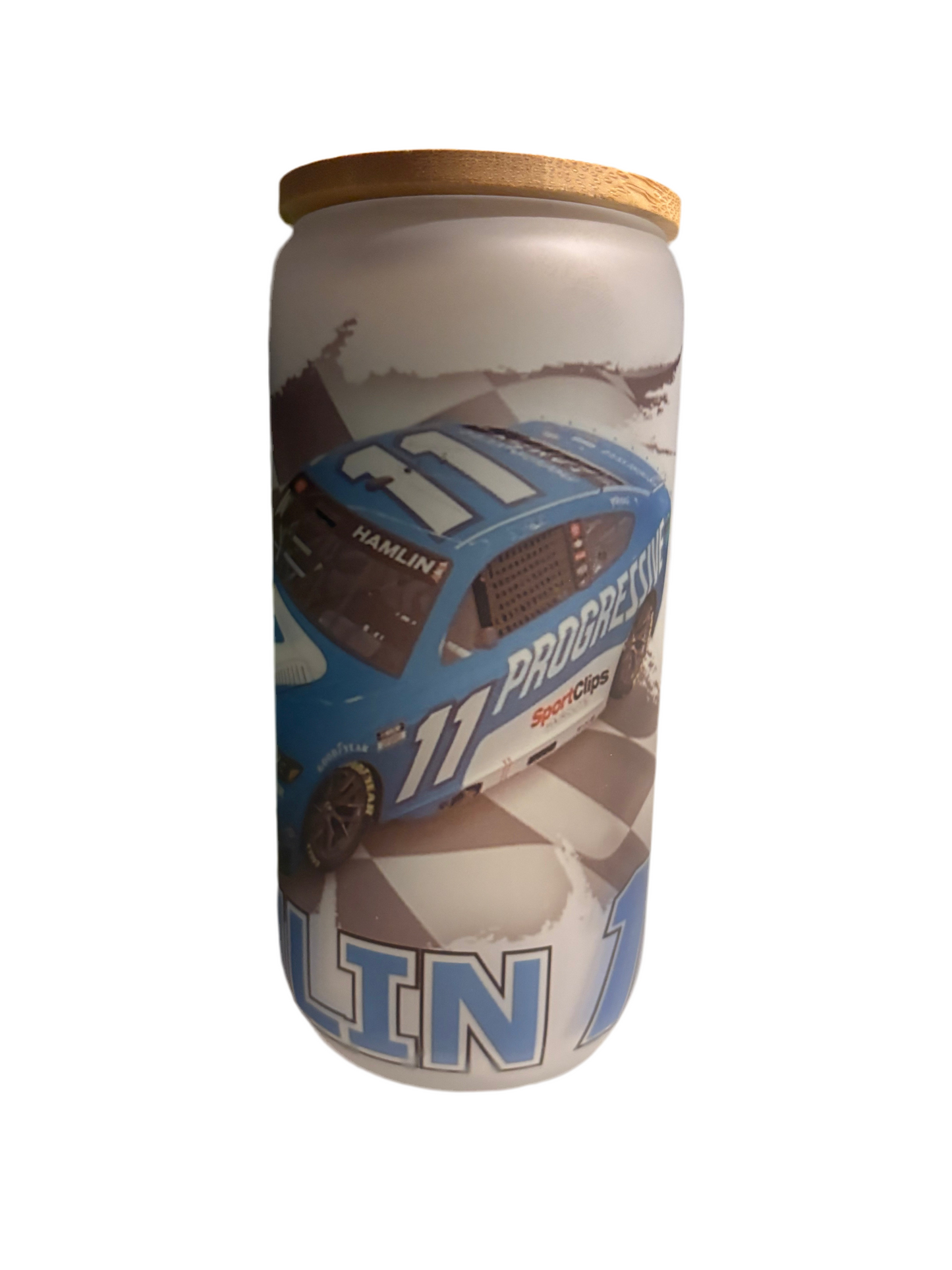 16oz glass Denny Hamlin NASCAR mug